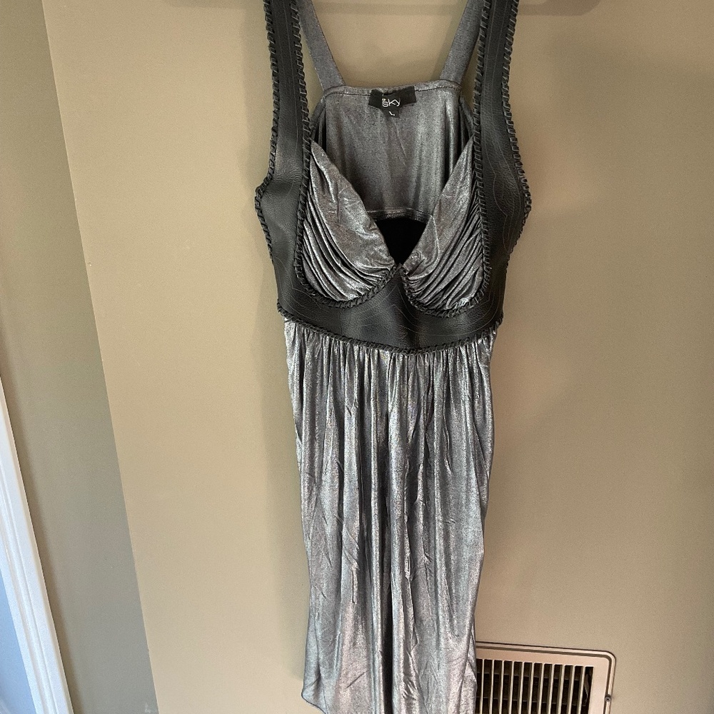 100% Silk Metallic and leather shorty dress or long top